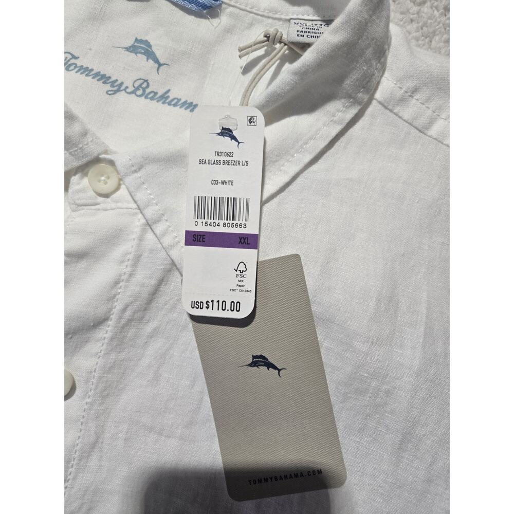 Tommy Bahama Long Sleeve Shirt Sea Glass Breezer White Solid Linen New XXL - Picture 5 of 11